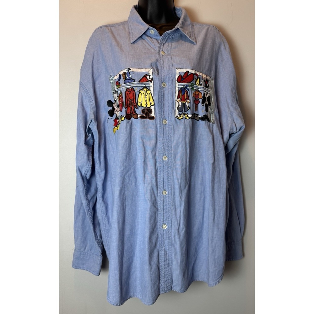 Vintage 90s Disney Store Blue Button Up Long Sleeve Mickey Costume Shirt XL